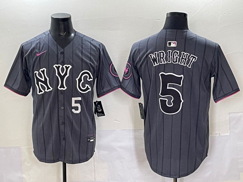 Men 2025 New York Mets 5 Wright Grey Game Nike MLB Jersey style 04